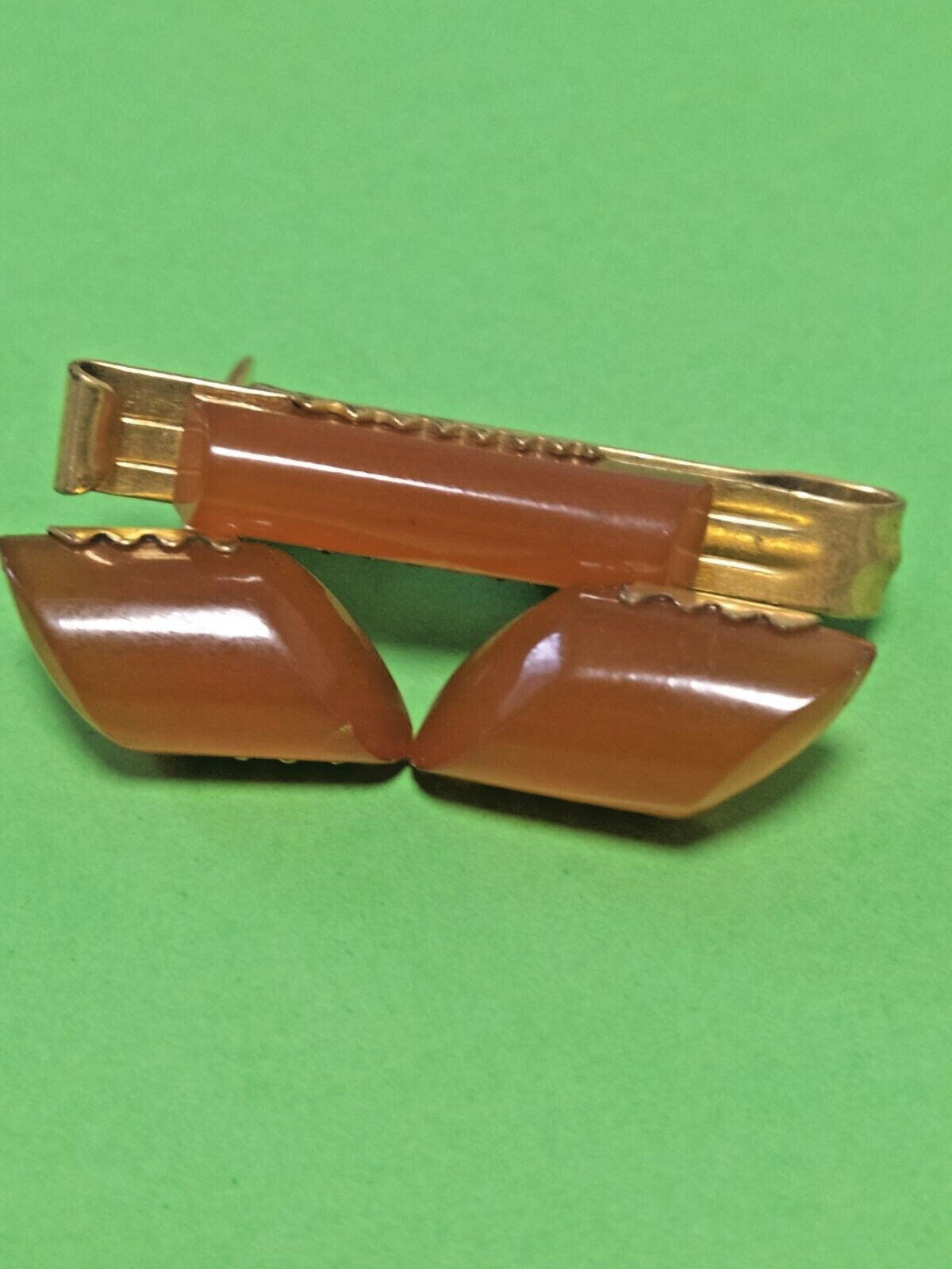 Vintage Soviet tie bar with cognac resin insert and YAKO hallmark – detail 8