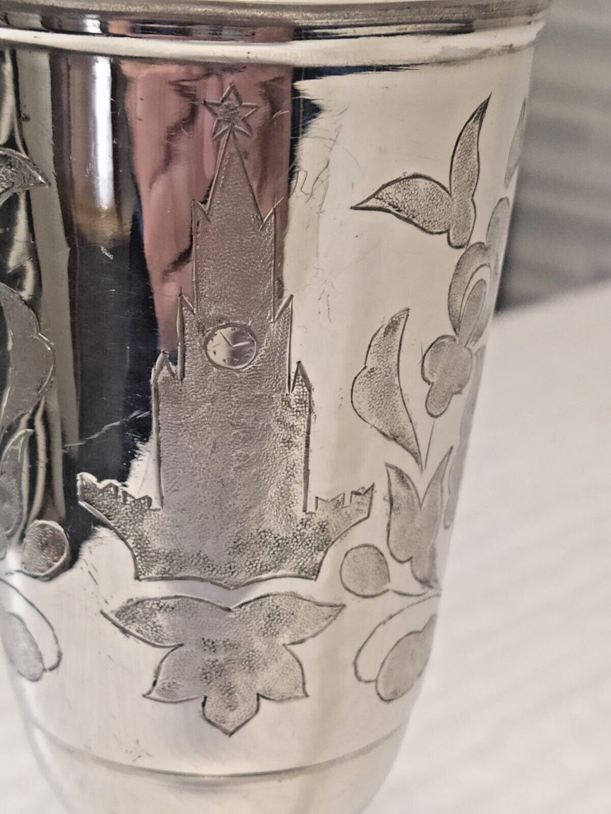 Vintage cupronickel goblet lid with Soviet star, hammer and sickle and laurel wreath – detail 5