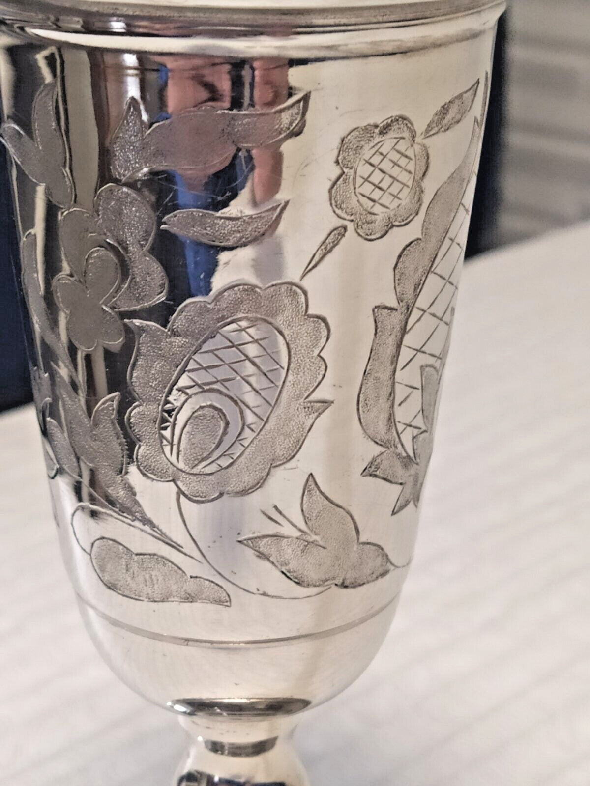 Vintage cupronickel goblet lid with Soviet star, hammer and sickle and laurel wreath – detail 8