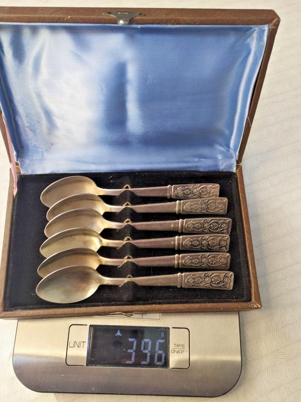Vintage Soviet melchior spoons with rich floral relief handles – detail 5