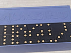 USSR board game blue plastic hard case with DOMINO lid lettering