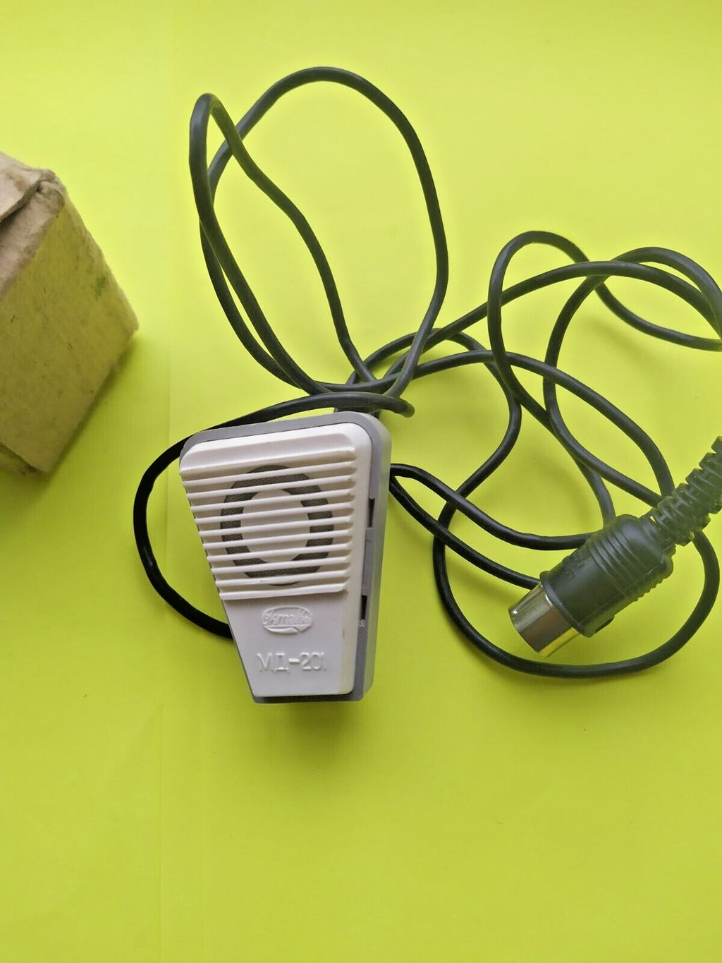 Soviet dynamic microphone MD-201 with trapezoidal plastic body and original cable