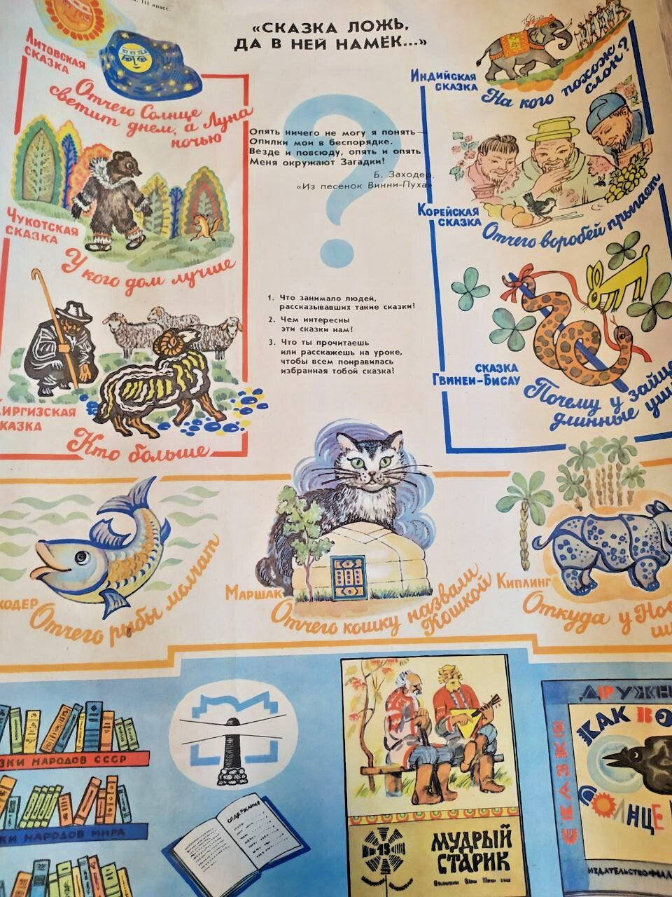 Vintage Soviet poster with fairy tale scenes after Kipling, Marshak and Zakhoder