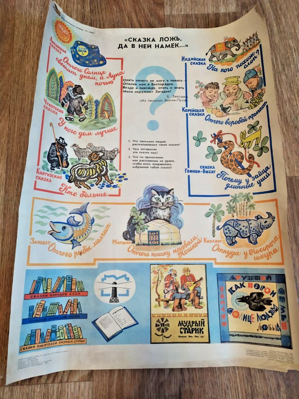 Soviet children's books poster by Prosveshchenie, Moscow, with measuring tape