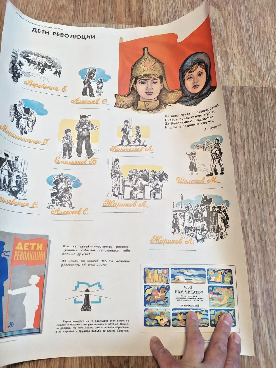 Soviet educational poster Children of the Revolution 1984 with retro illustrations of young heroes