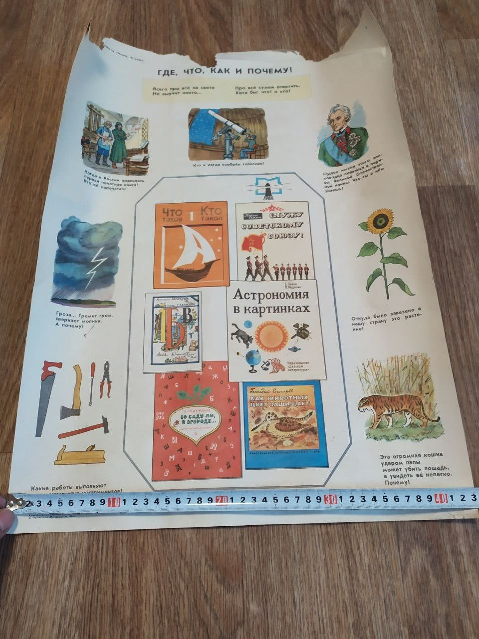Top edge of the Soviet poster showing tears and uneven paper