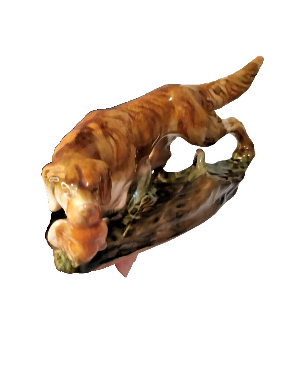 Konakovo faience setter figurine in multi-toned brown glaze, side view – detail 11