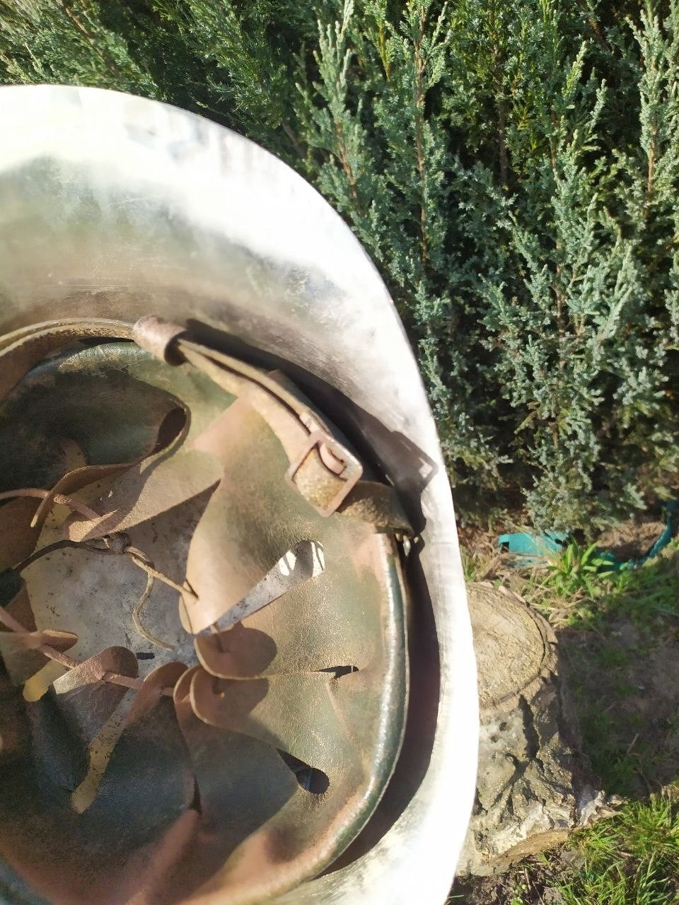 Vintage Soviet helmet for firefighters with metal insignia on the front – detail 11