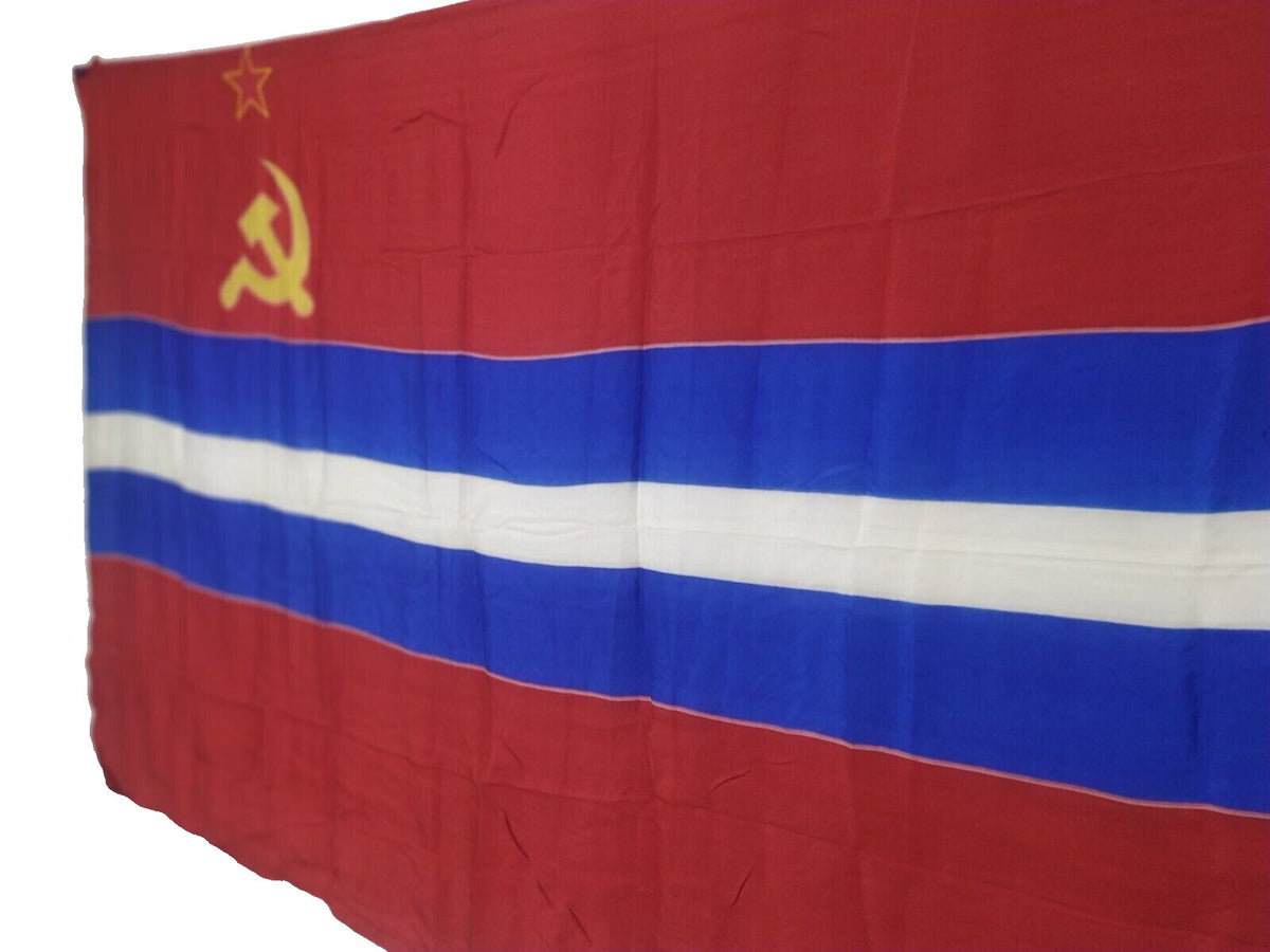 Vintage Soviet flag of Armenia displayed flat, 67 x 35 inches