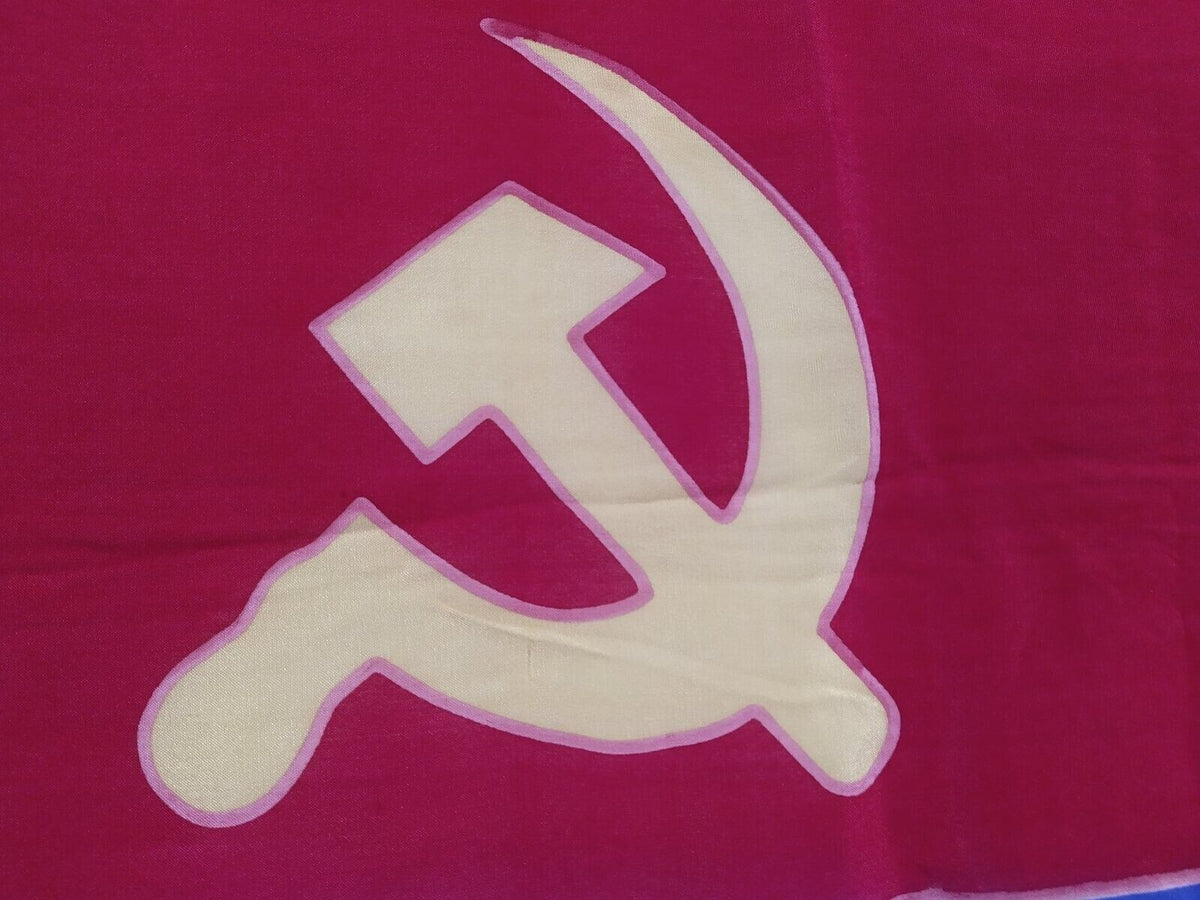 Close-up of small holes and wear on the original Armenian SSR flag