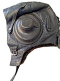 Soviet flight helmet dated 1956, black leather pilot helmet with fur lining