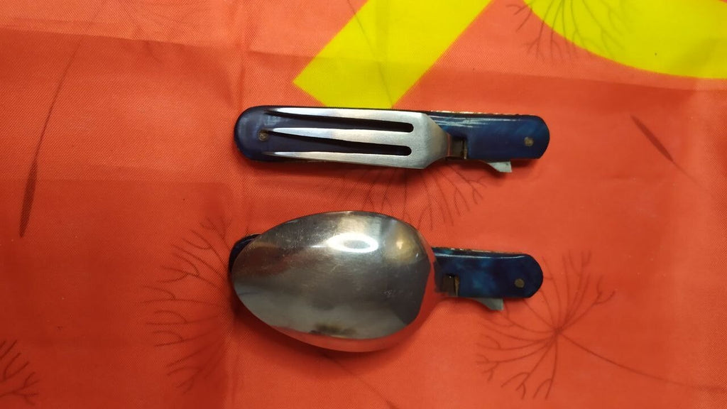 Soviet tourist spoon and fork unfolded, stainless steel heads – detail 18