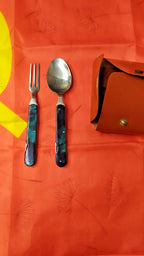 Soviet tourist spoon and fork unfolded, stainless steel heads – detail 6