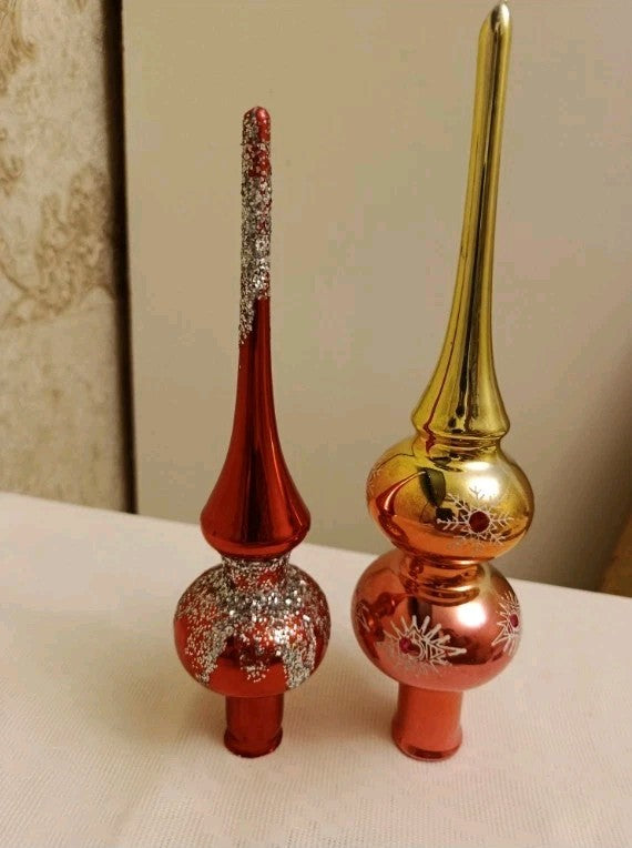 Soviet glass Christmas tree topper in a traditional design from the USSR