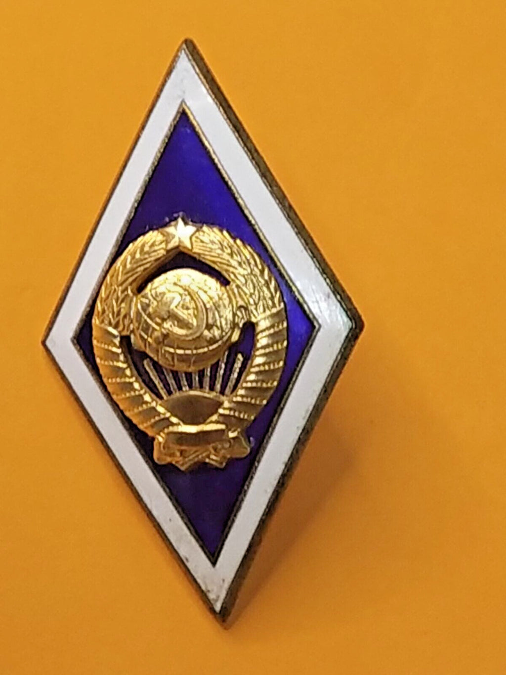 USSR university rhombus pin with white enamel border