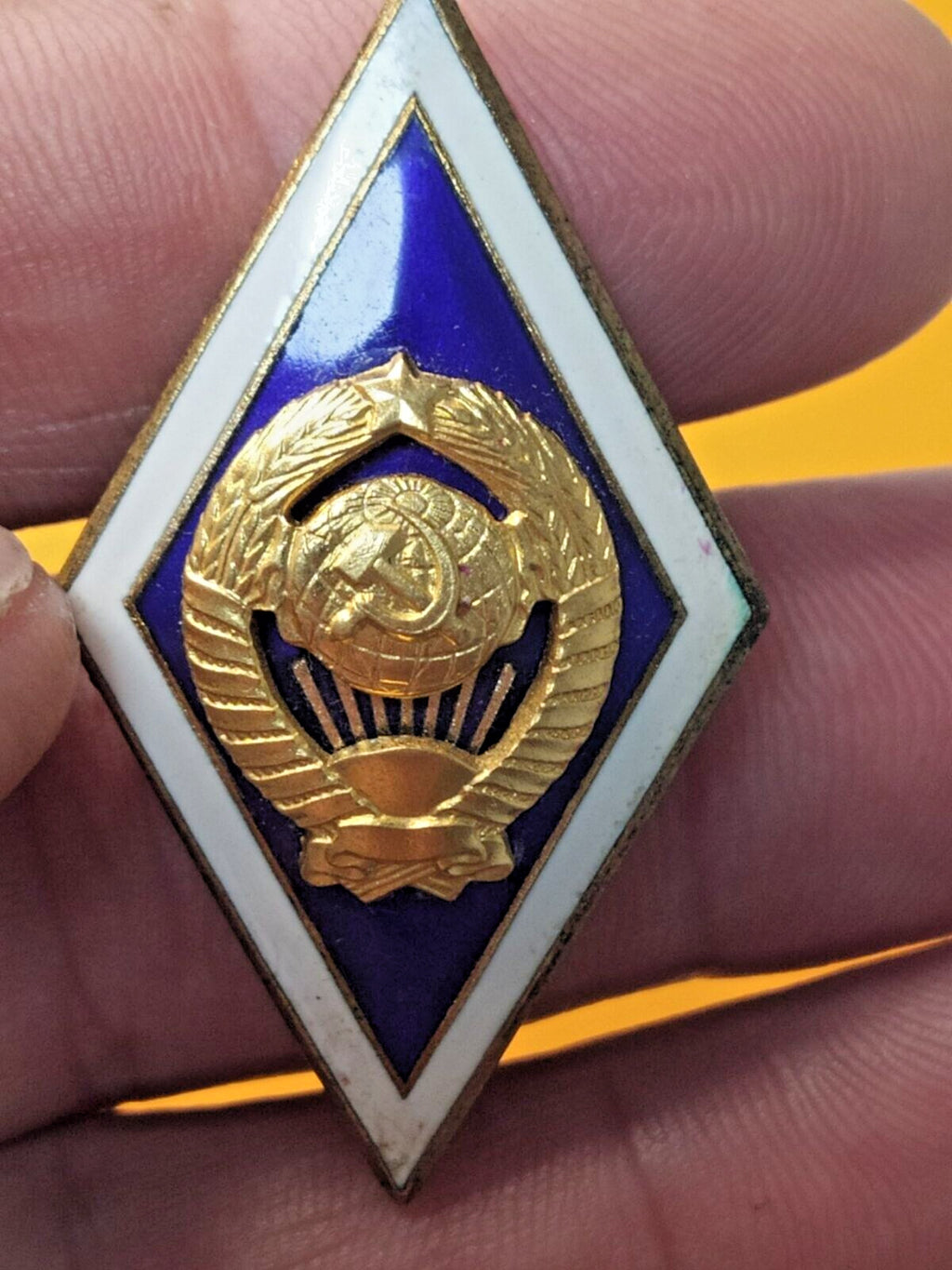 USSR university rhombus pin with white enamel border – detail 8