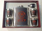 Stainless steel flask with 4 shot glasses and funnel in gift box