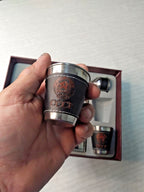 Hammer and sickle emblem embossed on faux leather flask trim – detail 9