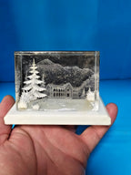 Reverse carved lucite diorama snow-covered fir tree and frozen lake – detail 8