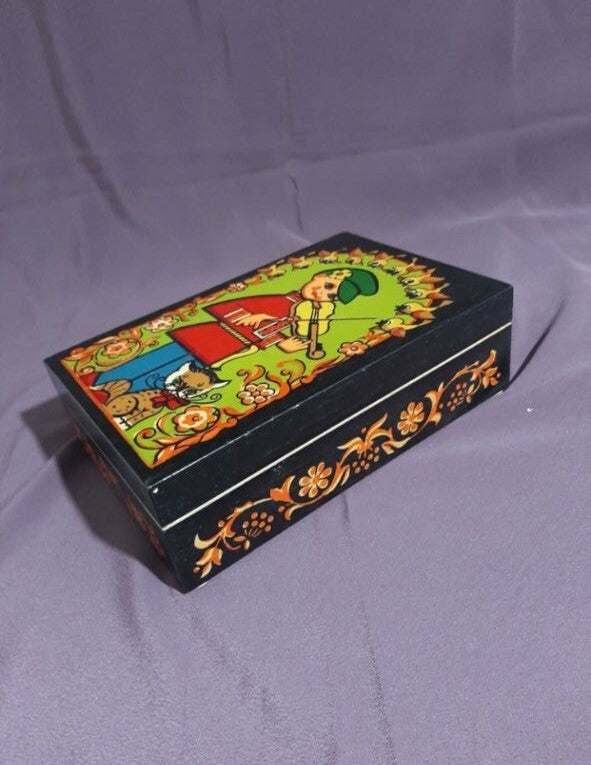 Bukovyna factory label on the bottom of a vintage USSR wooden box