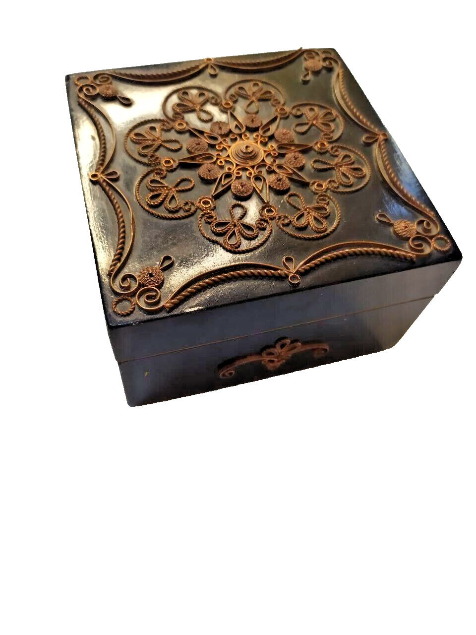 Bottom of soviet jewelry box with OTK stamp and paper label fragment