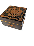 Filigree jewelry box open showing original red velvet lining – detail 5