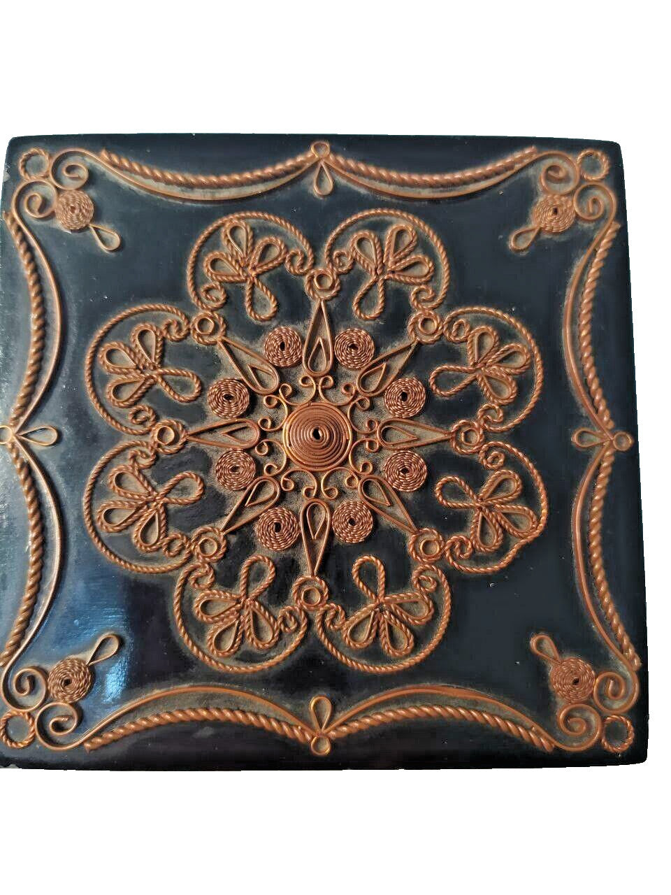 Filigree jewelry box open showing original red velvet lining – detail 8