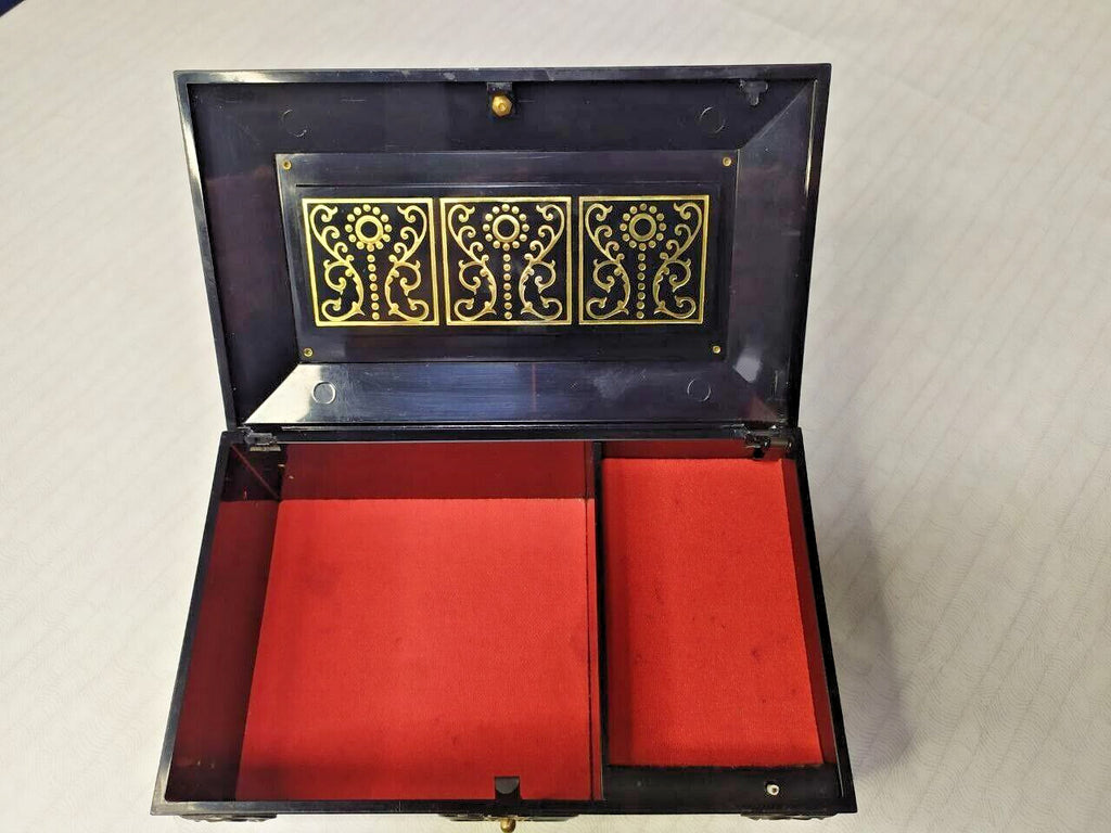 Vintage Soviet music box open with red velvet two-compartment interior – detail 11