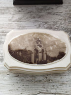 Soviet jewelry box with sepia Matsesta arch photo on the lid, Sochi souvenir