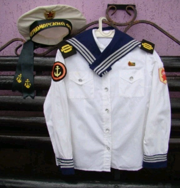 Soviet kids sailor uniform with shirt, sailor collar and cap for the Zarnitsa game