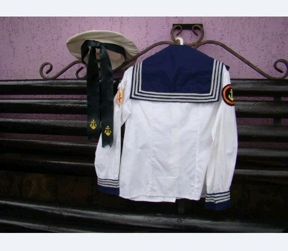 Children's Soviet navy uniform shirt with blue sailor collar – detail 5