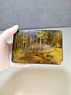 Soviet papier-mache lacquer box Ship Grove by Gryaznov from the 1950s
