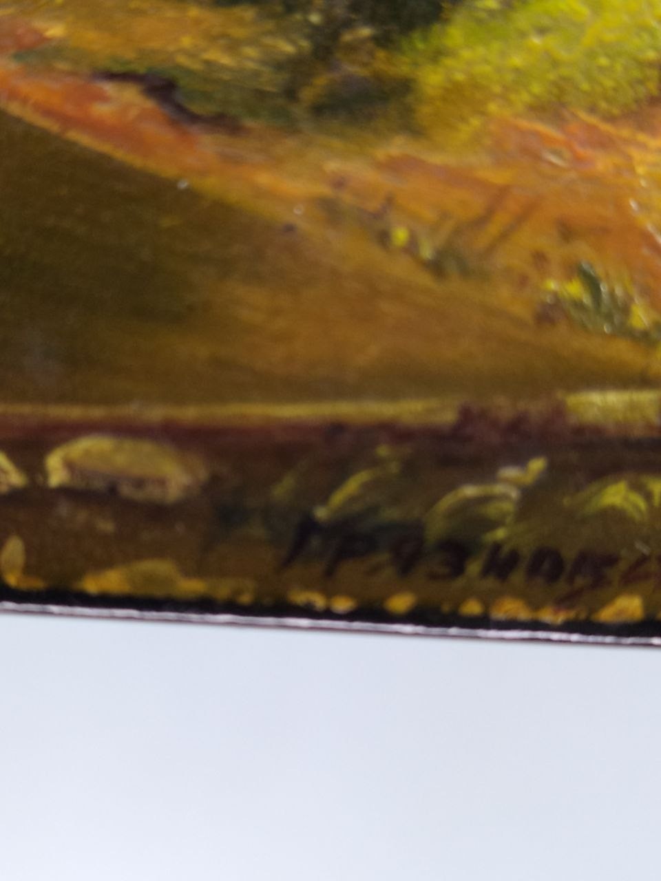 Hand-painted papier-mache box titled Ship Grove – detail 11