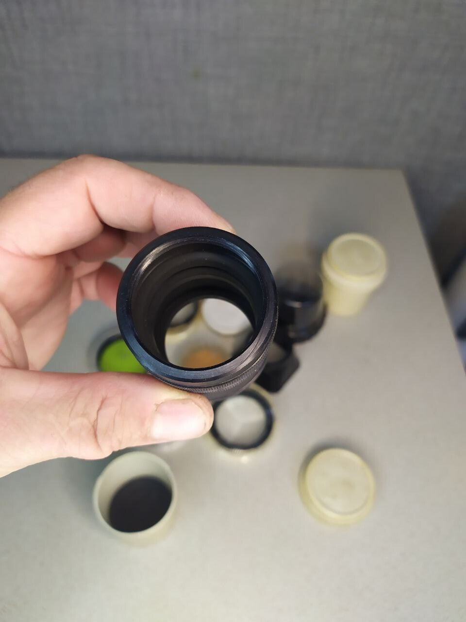 Black metal extension tubes and lens hoods for Zenit camera lenses