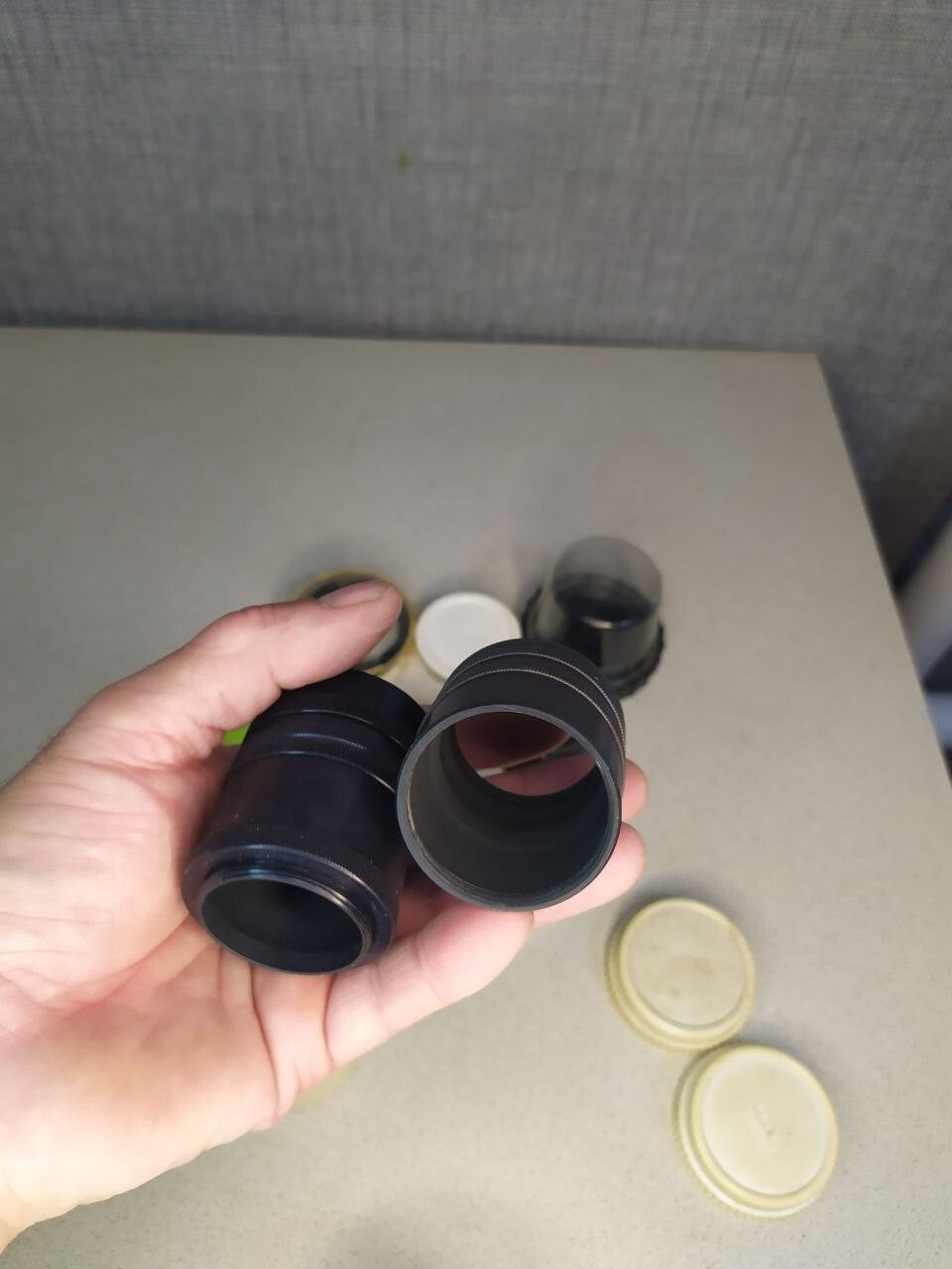 Black metal extension tubes and lens hoods for Zenit camera lenses – detail 7