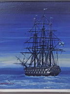 Soviet vintage art: tall ship under full sail on indigo night sea – detail 5
