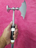 Soviet meat cleaver and tenderizer hammer with axe-shaped blade and black and white handle
