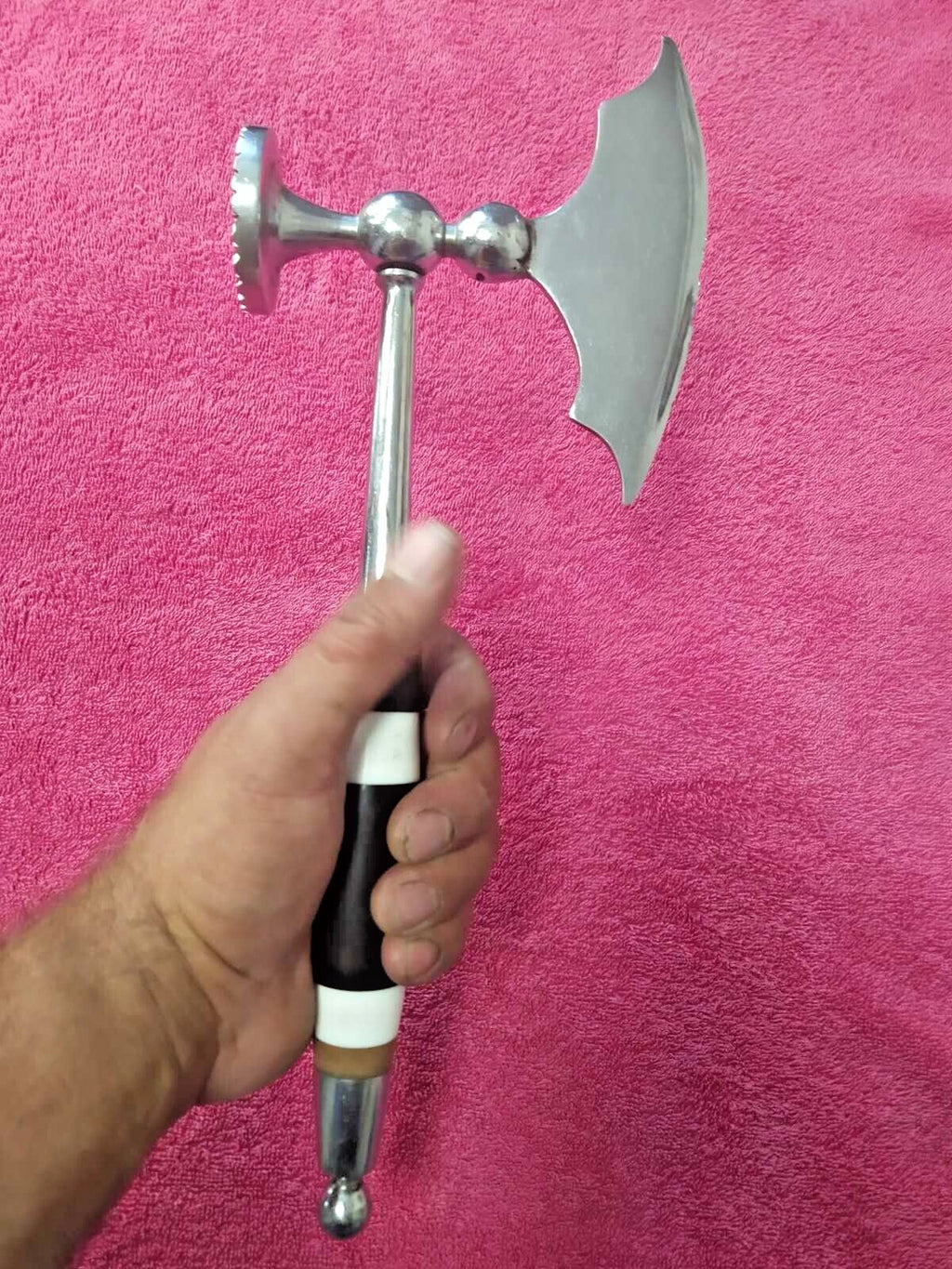 Mid-century cleaver handle with contrasting black and white rings