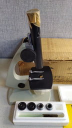 New old stock UShM-1 educational microscope with grey hammered enamel finish