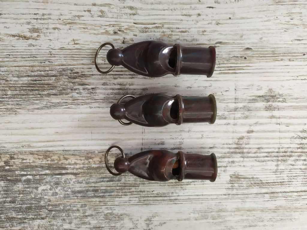 Militia whistle in dark cherry brown carbolite, teardrop shape
