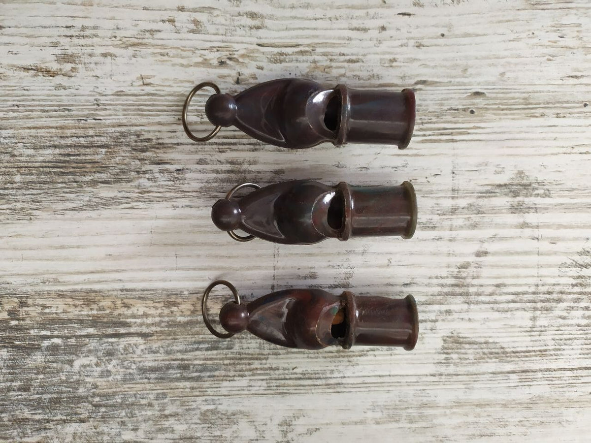 Militia whistle in dark cherry brown carbolite, teardrop shape