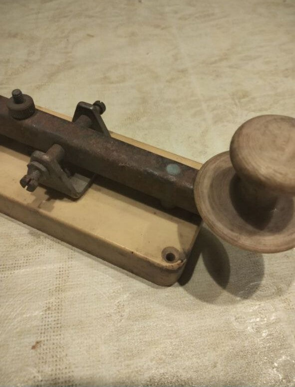 Soviet military radio equipment Morse key, side view showing patina