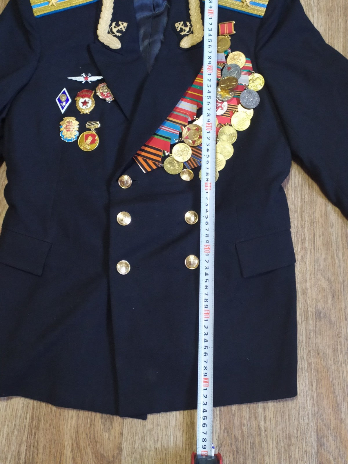 Black wool double-breasted tunic with gold bullion collar patches – detail 8