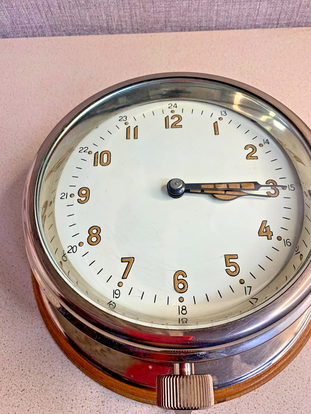 Vostok naval ship clock dial with original hands and red seconds hand
