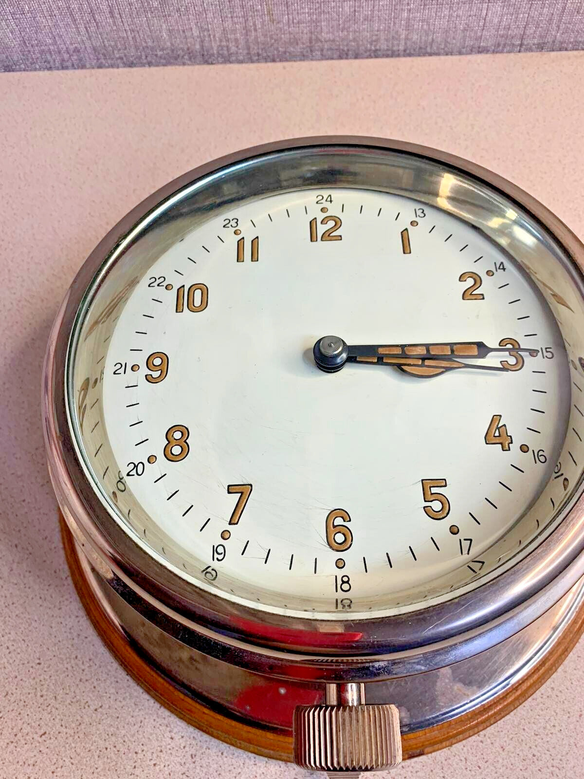 Vostok naval ship clock dial with original hands and red seconds hand