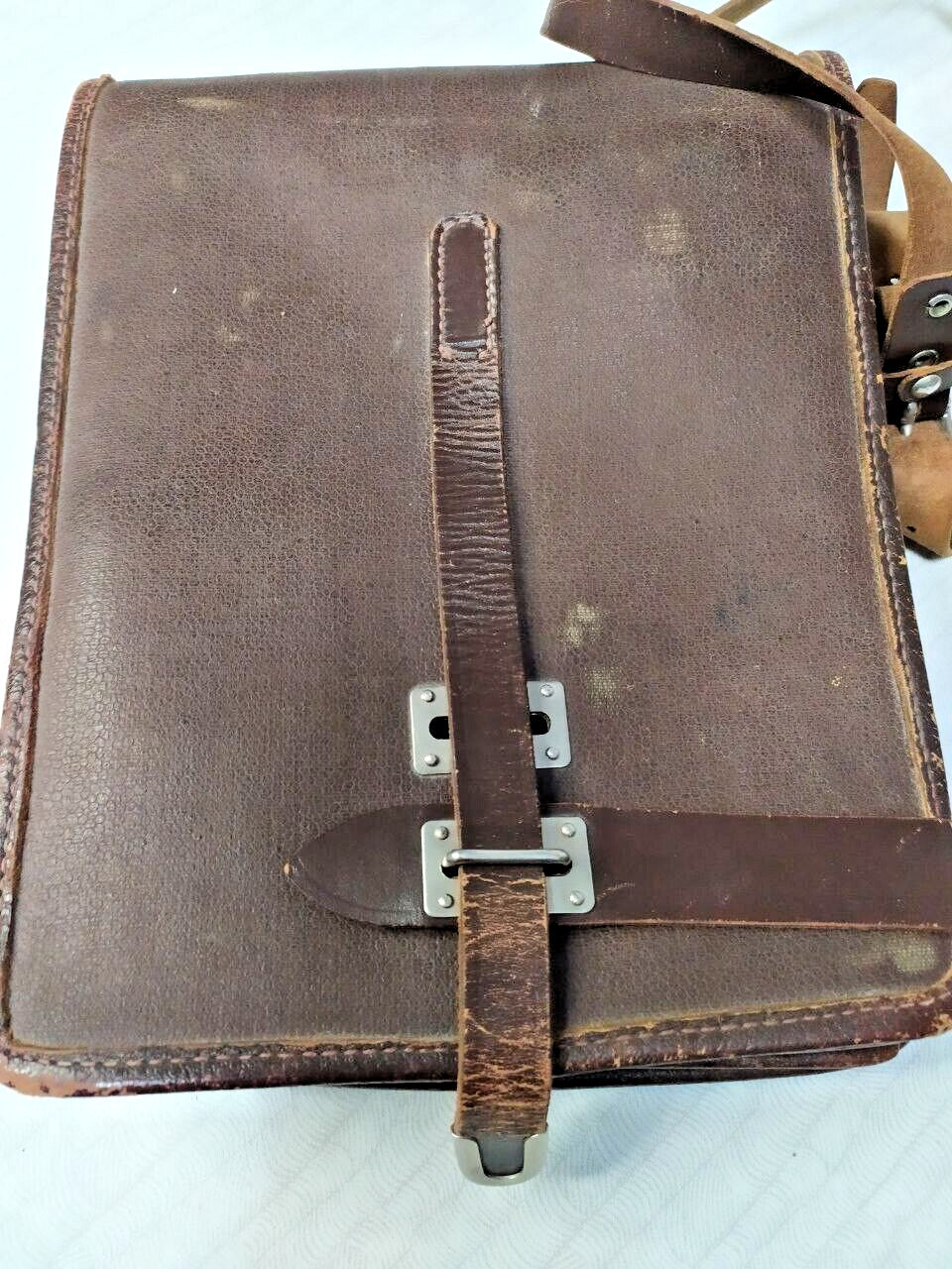 Soviet officer leather map case tablet dated 1956 with adjustable shoulder strap