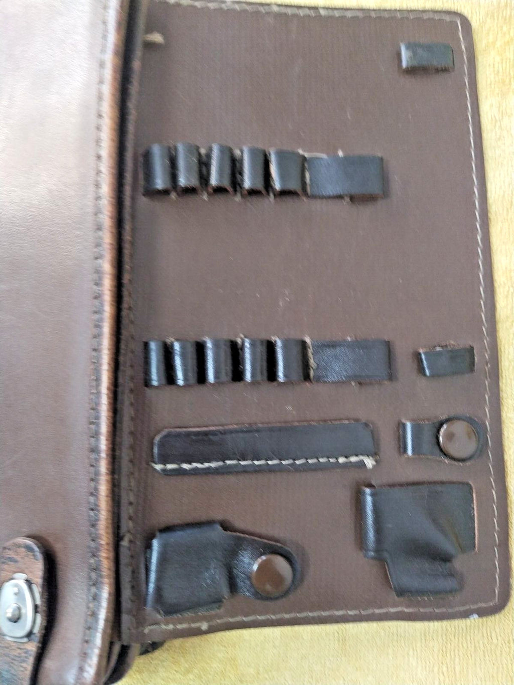 USSR military leather bag with pen, pencil and curvimeter slots – detail 12