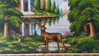 Vintage USSR naive art painting of a deer and forest greenery