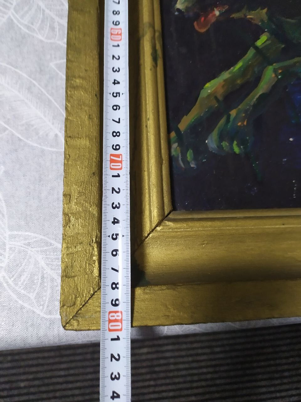 Gilded wooden frame corner of the Slavic folklore painting, showing minor chips – detail 10