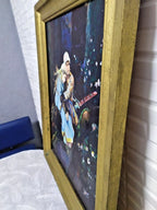 Gilded wooden frame corner of the Slavic folklore painting, showing minor chips